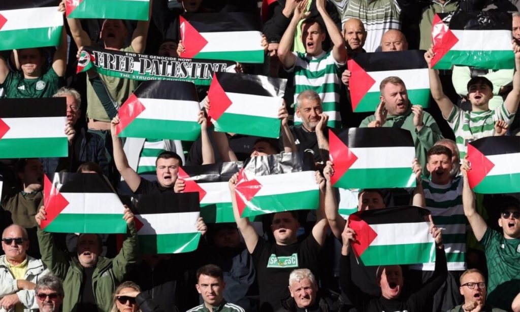 Celtic Club Fans Wave Palestine Flag